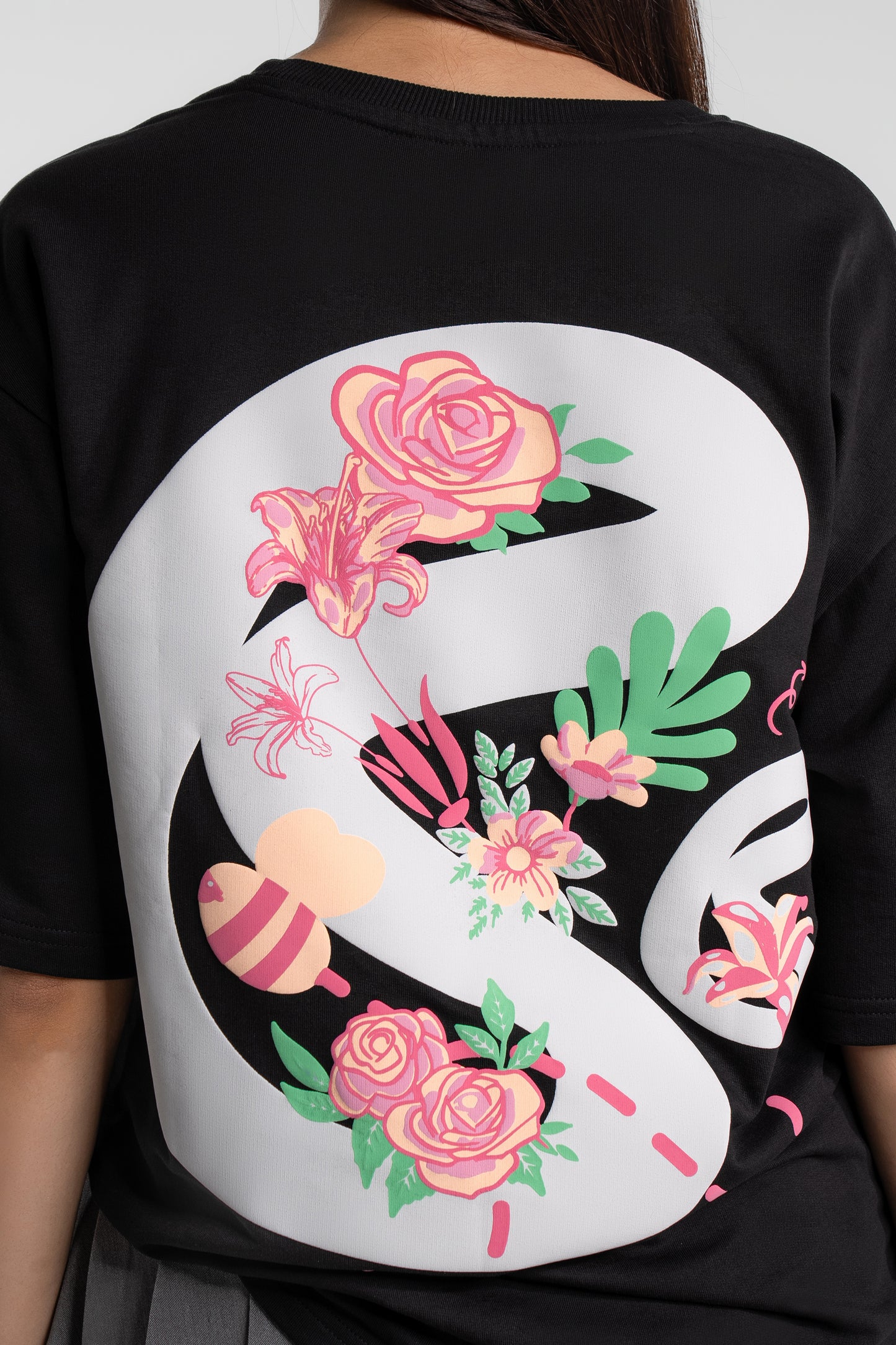 Blooming Black Oversized T-Shirts