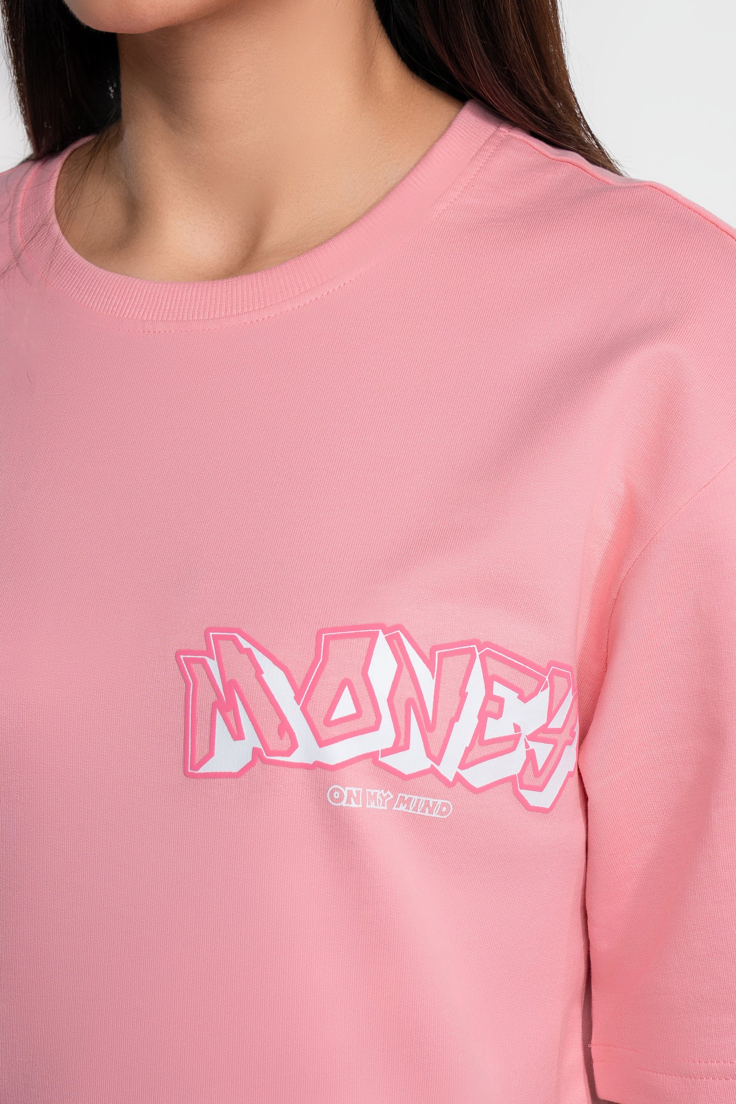 Money On My Mind Pink Oversized T-Shirts
