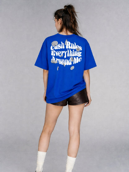 Cash Rules Blue Oversized T-Shirt