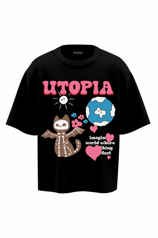 Utopia Black Oversized T-Shirts