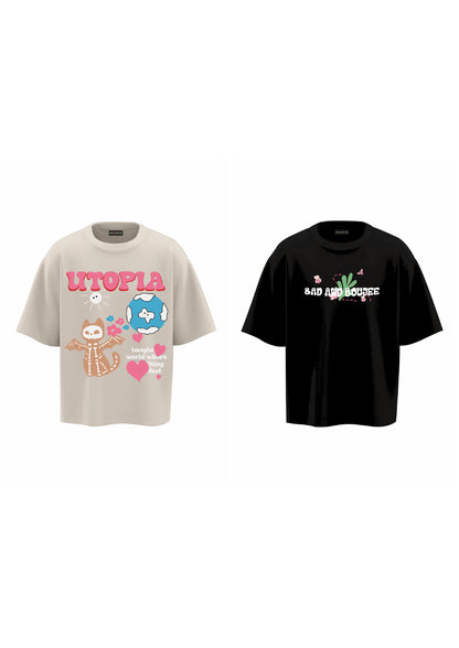 combo UTOPIA BEIGE +BLOOMING BLACK (set of two t-shirts)