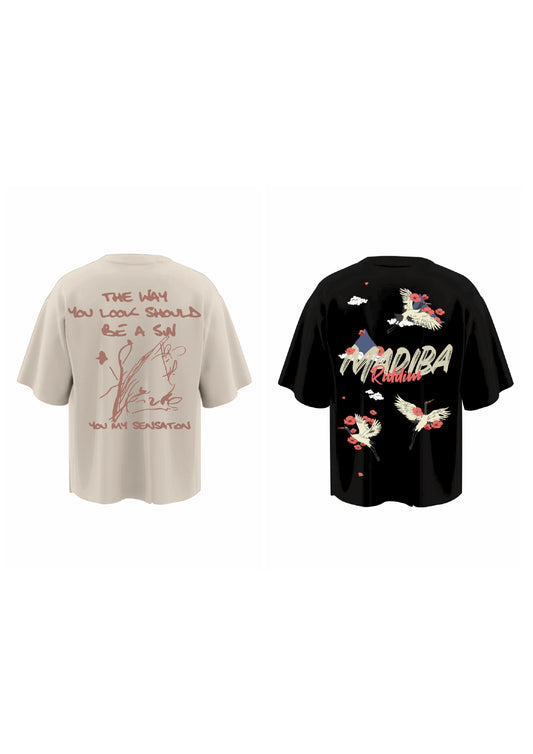 combo SENSATION BEIGE + MADIBA BLACK (set of two t-shirts)