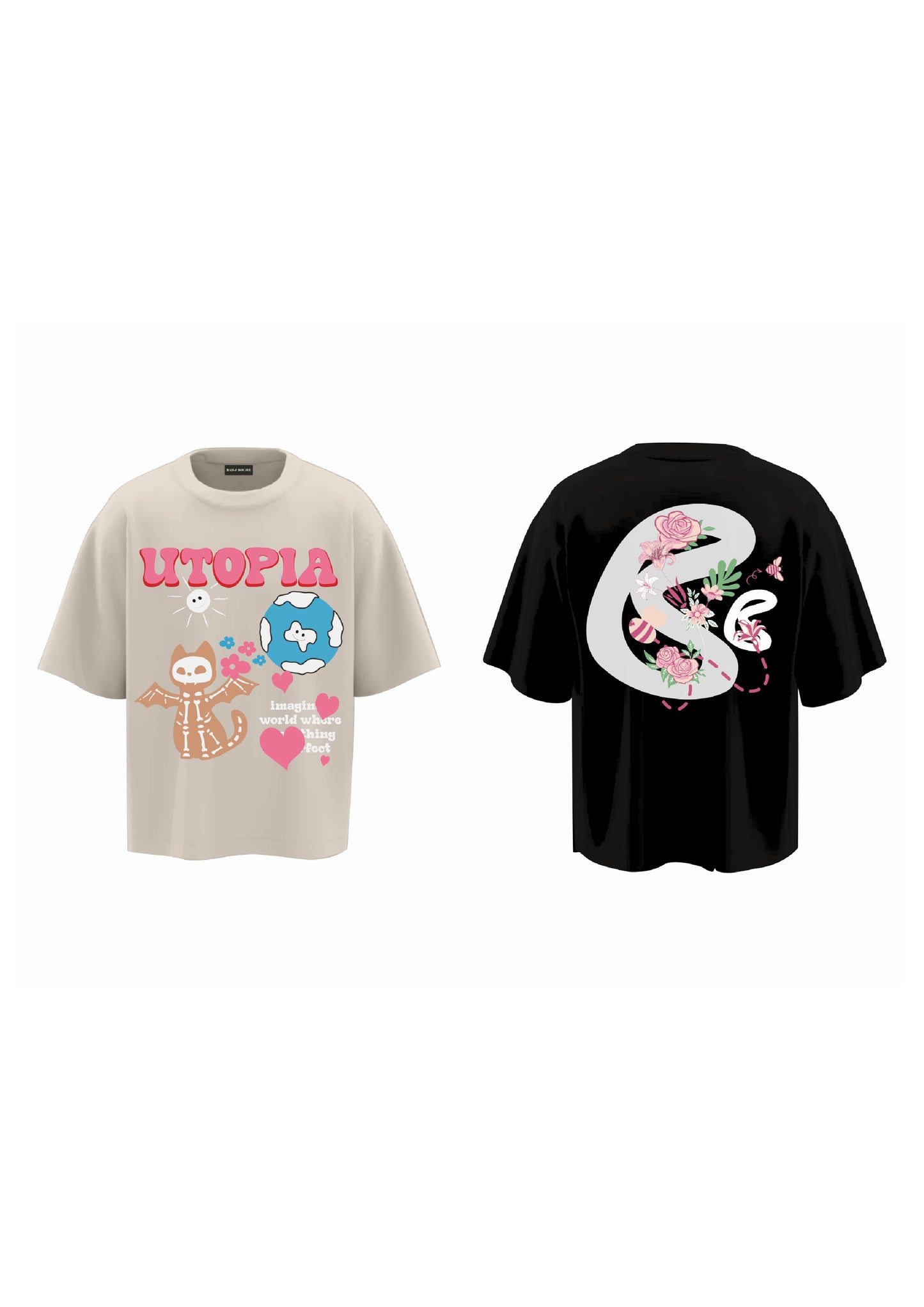 combo UTOPIA BEIGE +BLOOMING BLACK (set of two t-shirts)