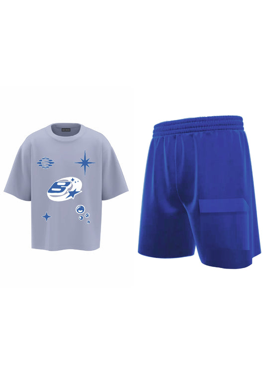 combo BB STAR + LOUNGE SHORTS BLUE (set of two one of  t-shirt & one of shorts)