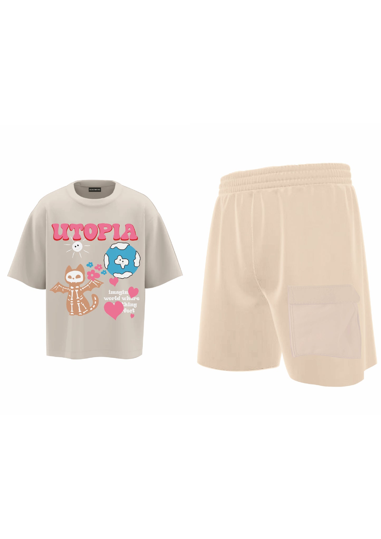 combo UTOPIA + LOUNGE SHORTS BEIGE (set of two one of  t-shirt & one of shorts)