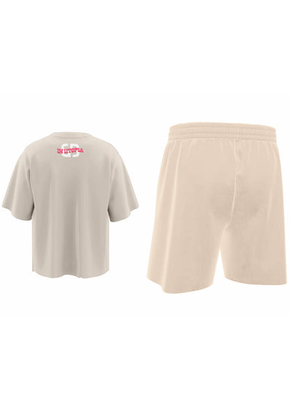 combo UTOPIA + LOUNGE SHORTS BEIGE (set of two one of  t-shirt & one of shorts)